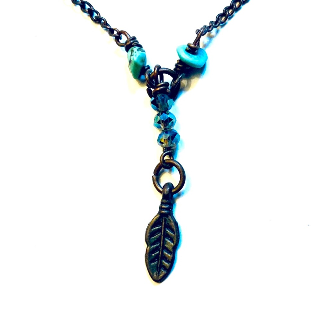 Dainty Aqua Chain Feather Bracelet